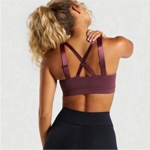GymShark | Studio Sports Bra Criss Cross Straps Wrap Front in Winter Berry | XS
